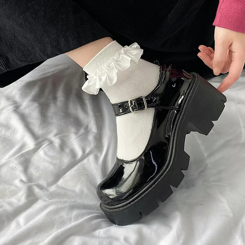 Women Shoes 2022 New Girl Lolita Shoes JK Uniform Shoes PU Leather Heart Ankle with Maryzhen Shoes Cute Sexy Retro British Style