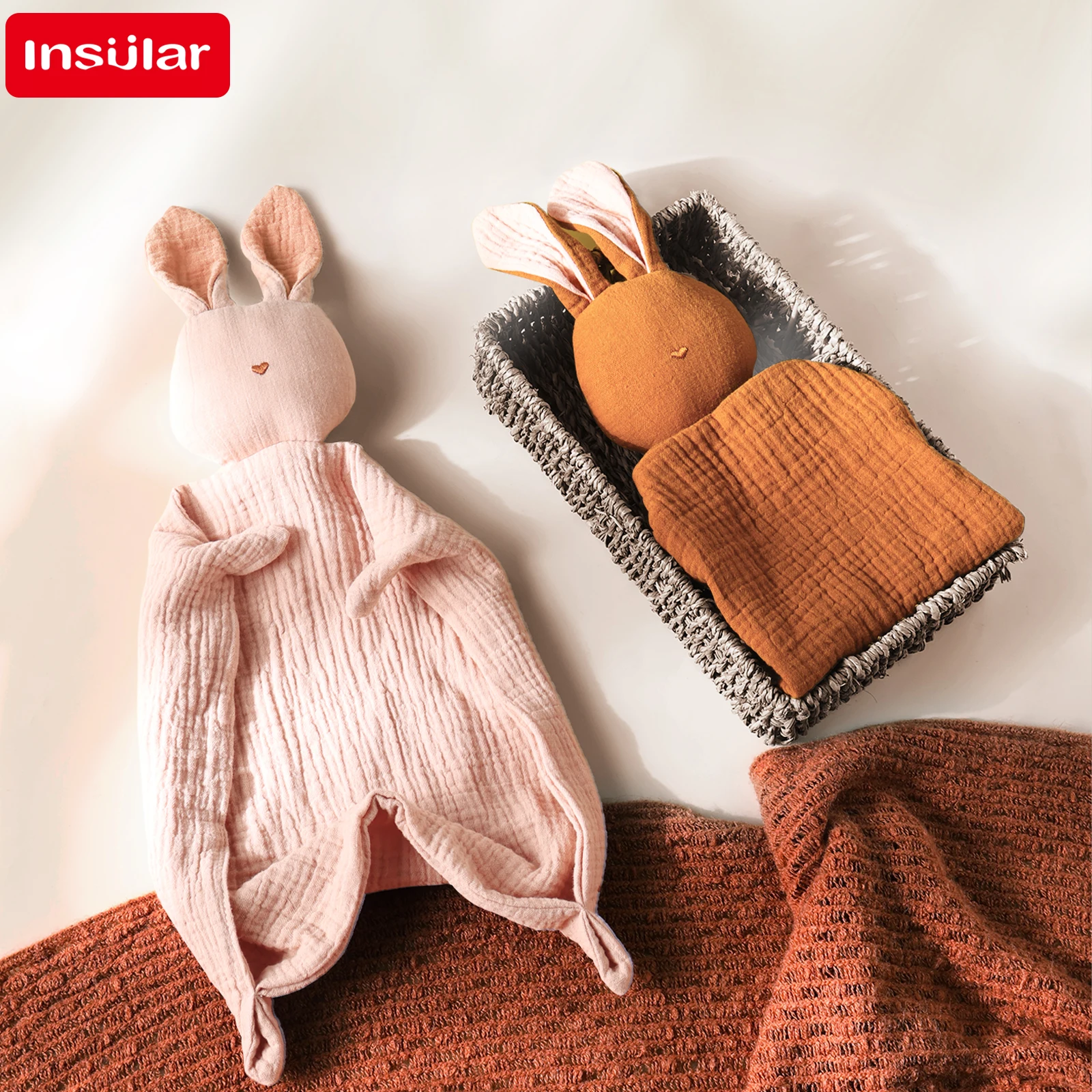 INSULAR Baby Soft Soothing Towel Muslin Cotton Infant Breathable Handkerchief Cute Bunny Sleep-help Toy Gauze Appease Doll cotton towel,baby towel,muslin towel,baby crib toy