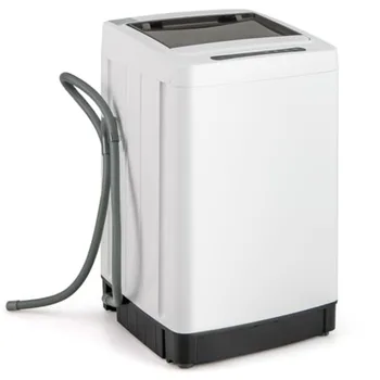 Portable washing machine for apartment and RV use, white plastic unit with full automatic operation, 8 wash modes, 10 water lev 1