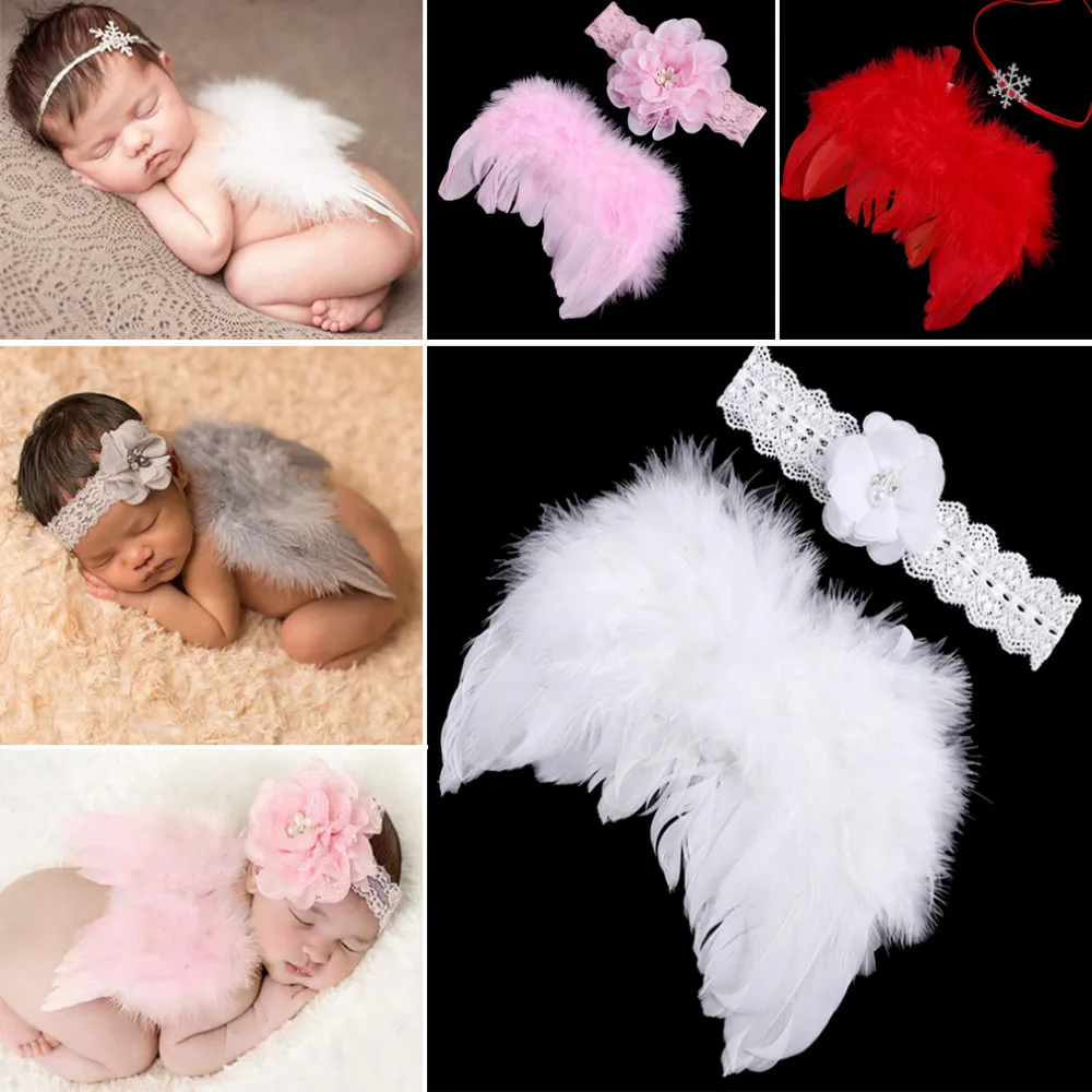 Newborn Baby White Angel Wings Headband Costume Photo Photography Props Outfit 