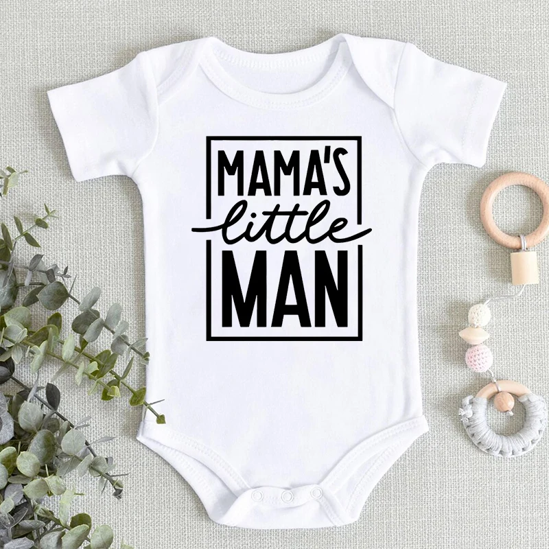 Mama's Little Man Print Newborn Autumn Bodysuit High Quality Soft Cotton Infant Boy Clothes Funny Cute Baby Short Sleeve Romper 2