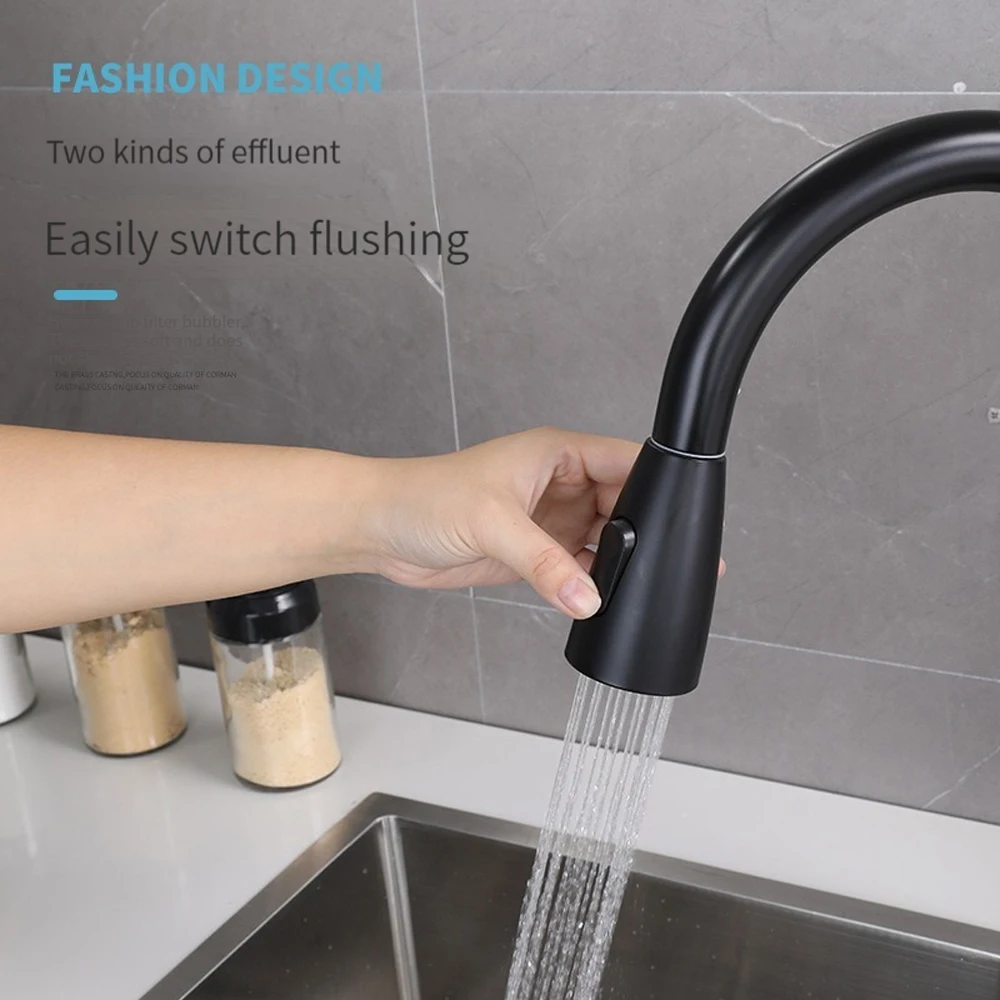 Black stainless steel kitchen pull faucet splash proof universal cold and hot faucet vegetable washing basin sink kitchen faucet