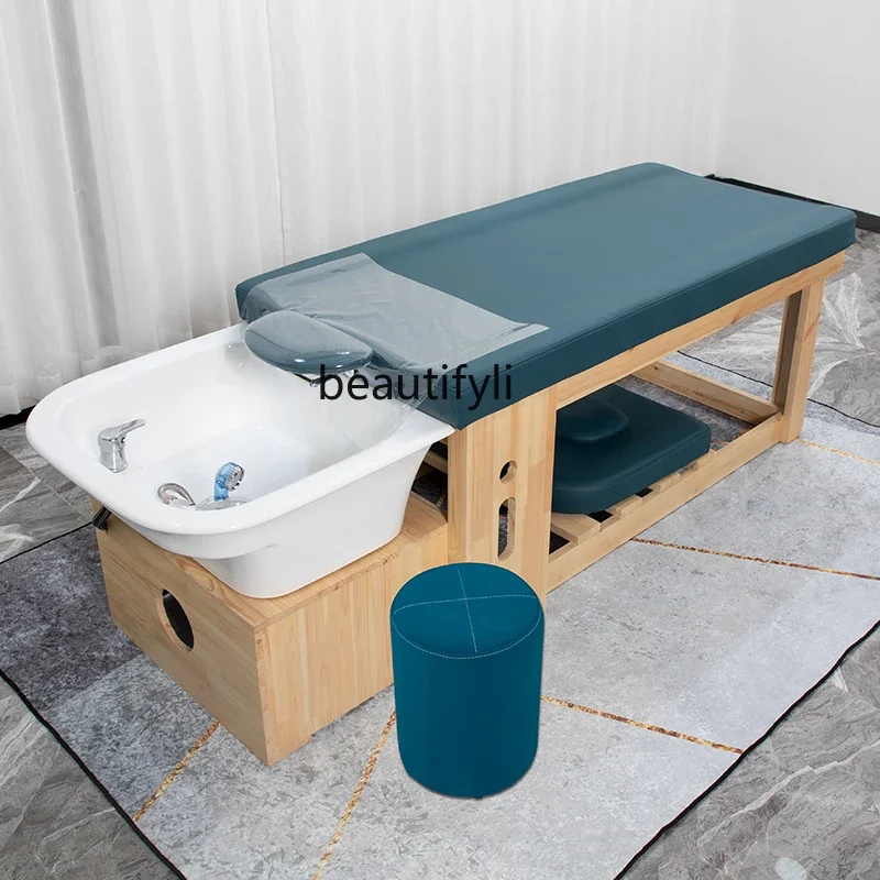 Solid Wood Lying Completely Shampoo Chair Thai Massage Barber Shop Flushing Bed High-End Shampoo 100 pcs new design hot sale 18 410 20 410 24 410 shampoo lotion bamboo wood pump lid for skincare plastic bottle glass packaging