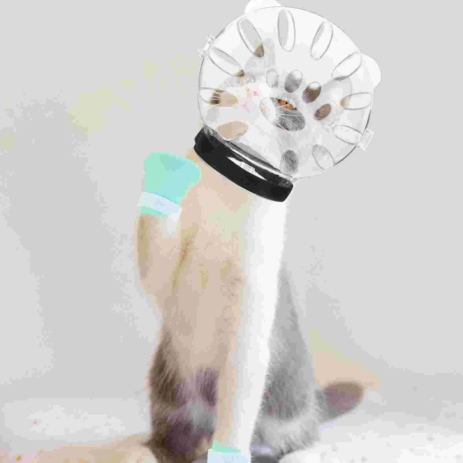 1 Set of Anti-biting Anti-licking Cat Breathable Kitten Space Hood Clear Cat Head Shield With Claw Protector