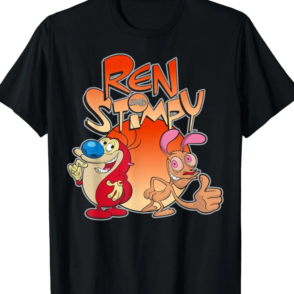 

Ren and Stimpy cartoon black LOGO T-shirt short sleeve High Quality 100%Cotton Short Sleeve