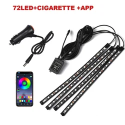 LED RGB Car Interior Ambient Light Strip with Remote and Voice Control (72 LED Cigar APP)