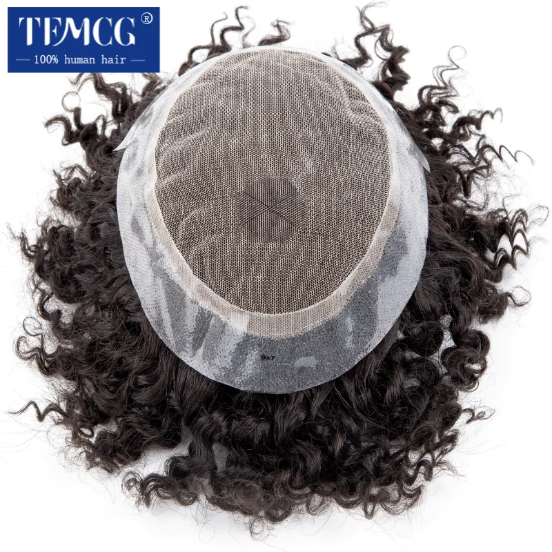 Australia Curly Hair Male Hair Prosthesis French Lace With Pu Base Men Wig 100% Human Hair Exhuast System Unit Wigs For Men 5