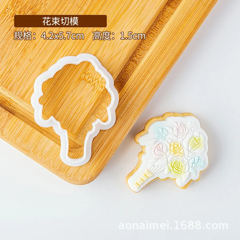 Cookie Press Stamp Happy Wedding Bride Ring Cake Decor Tool 3D Acrylic Fondant Sugar Craft Cutter DIY Baking Biscuit Pastry Mold