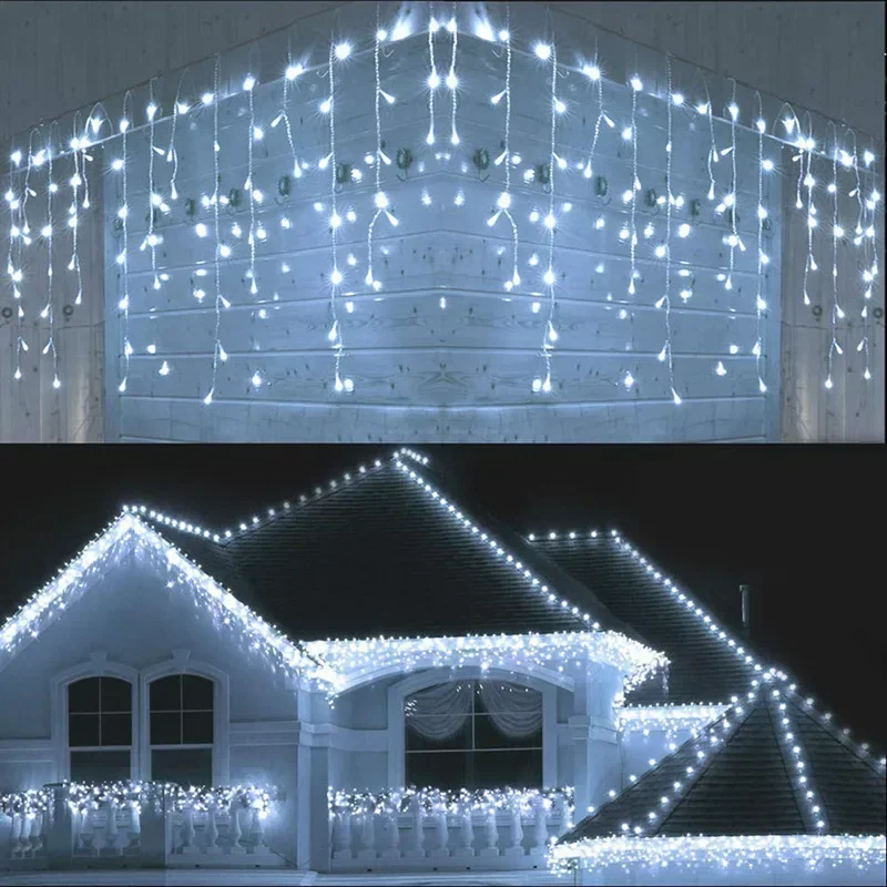 LED String Lights 4Mx0.6M Curtain LED Icicle String Lights EU Plug Christmas Garland Droop Light Wedding Garden Street Outdoor Decorative Lighting
