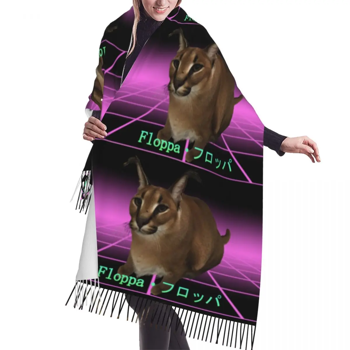 

Female Long Big Floppa Gangsta Cat Fashion Versatile Scarves Women Winter Fall Thick Warm Tassel Shawl Wrap Caracal Cat Scarf