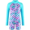 2024 Summer Girls Mermaids Long Sleeves Round Neck One-piece Swimsuit For 4-12Years Children Fish Scale 3D Print Bathing Suit 6