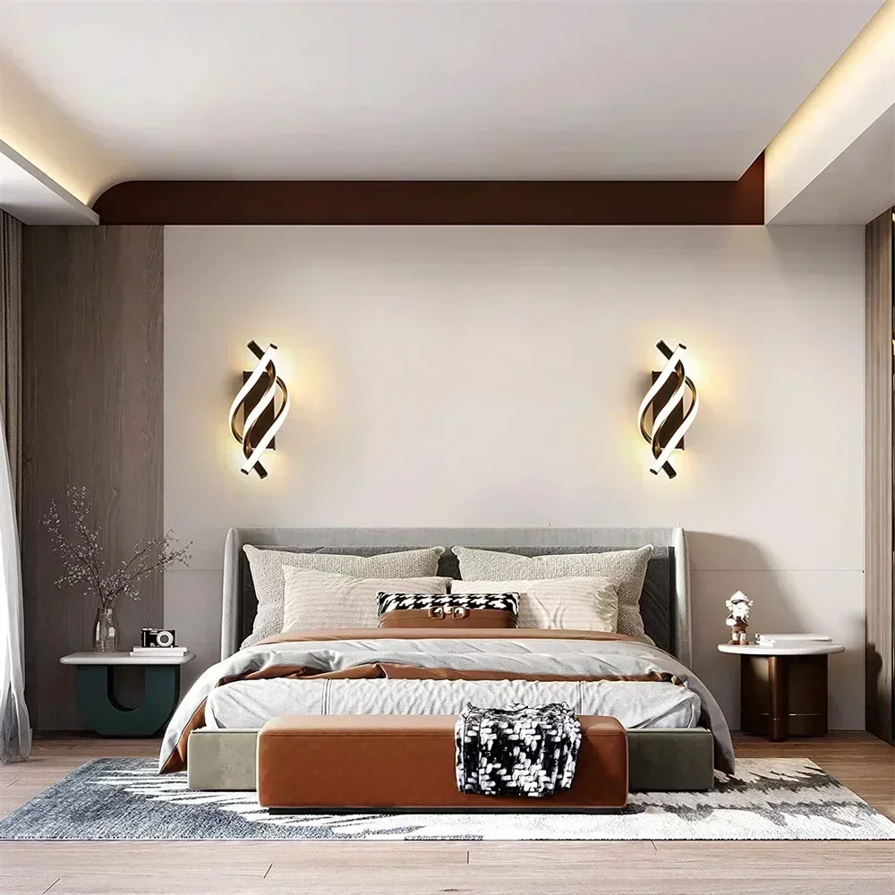 Modern LED Wall Light Curved Spiral Wall Sconce Lamp for Living Room Bedroom Bedside Aisle Home Decor Indoor Lighting Fixtures