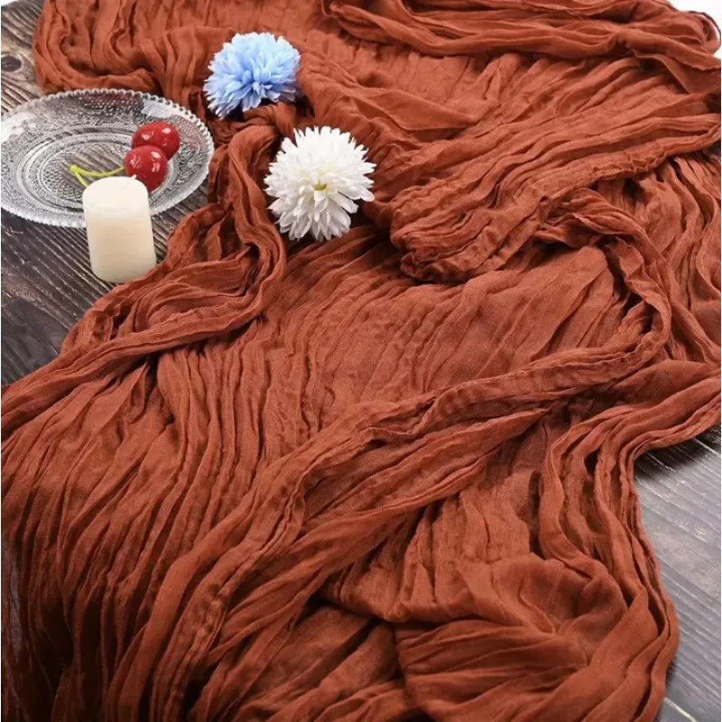 

1PC Gauze Tablecloth Polyester Crinkle Table Runner Boho Rustic Decorations For Wedding Reception Bridal Shower Holiday Party