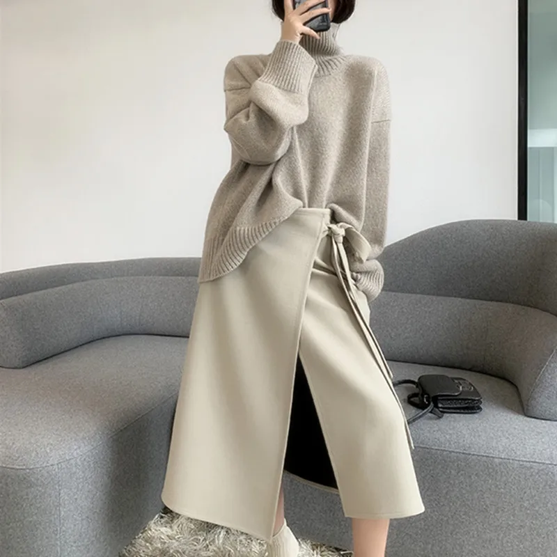 2022 Autumn and Winter New Thick Cashmere Sweater Women High Neck Pullover Sweater Warm Loose Knitted Base Sweater Jacket Tops