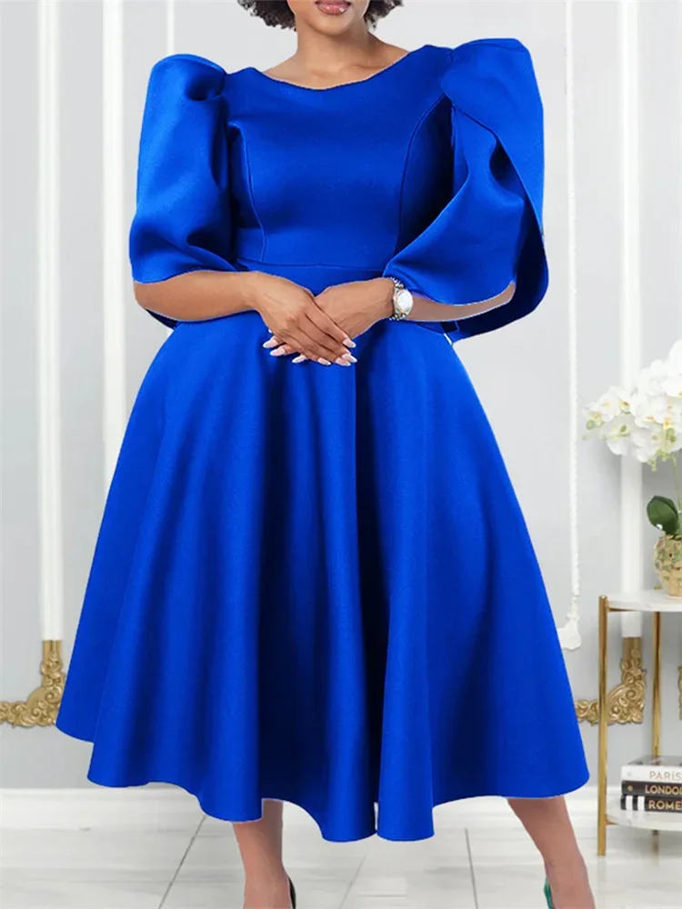 Elegant Solid Color Plus Size Women Party Dress