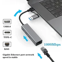 USB C Ethernet Adapter, 3 Port USB 3.0 Type C Hub with RJ45 1000Mbps Ethernet Converter for PC, Laptop with Windows Mac OS 1