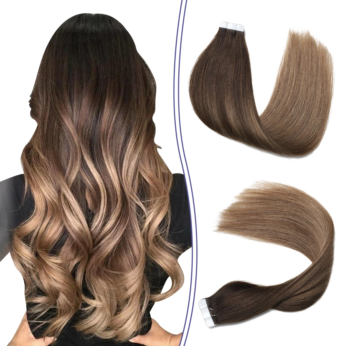 Ombre Balayage Tape In Human Hair Extensions 100% Real Remy Human Hair  Extensions 50g 100g Per Package Seamless Tape on Hair|Tape Hair Extensions|  - AliExpress