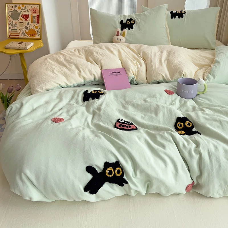 Bedding Set 2024 New Four Seasons Super Soft Washed Cotton Towel Embroidery Duvet Cover Four Piece Set – Lucky Cat Series Bedding Set 2024 New Four Seasons Super Soft Washed Cotton Towel Embroidery Duvet Cover Four Piece Set – Lucky Cat Series
