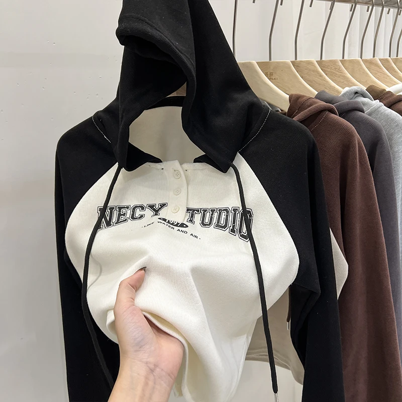 Spring Fall Girls Hoodies Raglan Sleeves Letters Printing Japanese Fashion Loose Knit Hooded Hoodie for Girls