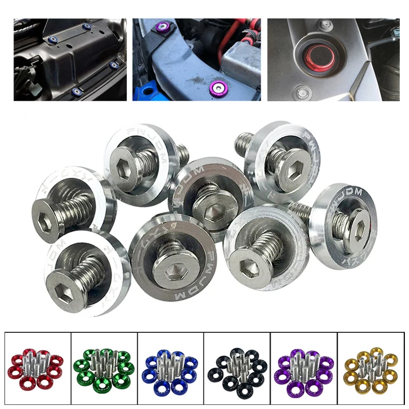 Universally 10pcs Car Modified Hex Fasteners Fender Washer Bumper Engine Concave Screws Aluminum Fender Washers and M6 Bolt