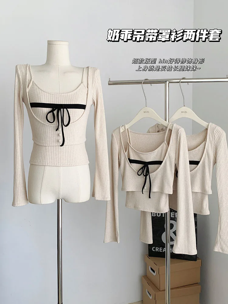 

Женский офисный костюм цвета хаки, комплект из 2-х предметов, жилет на шнуровке и укороченный Топ с длинным рукавом, модная блузка для выпускного вечера