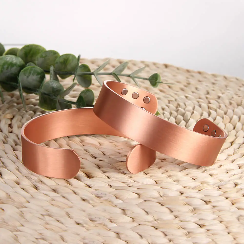 Men Copper Magnetic Bracelet Double Row 3500 Gauss Strength Magnets Solid Pure Copper Jewelry Gift with Adjustment Cuff magnetic bracelet