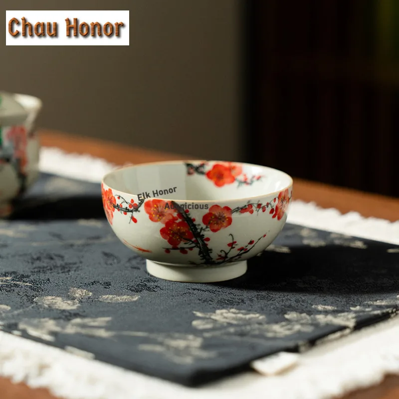 120ml Hand-painted Plum Blossom Teacup Ancient Tea Bowl Tea Cup Set Tea-tasting Fragrance Cup Jianzhan Master Cups Teaset Craft