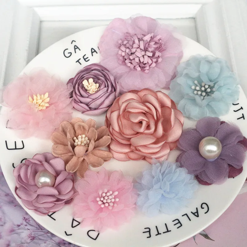 10Pcs/Set Fabric Flowers Mix Simulation Flower Head Decoration For DIY Accessories