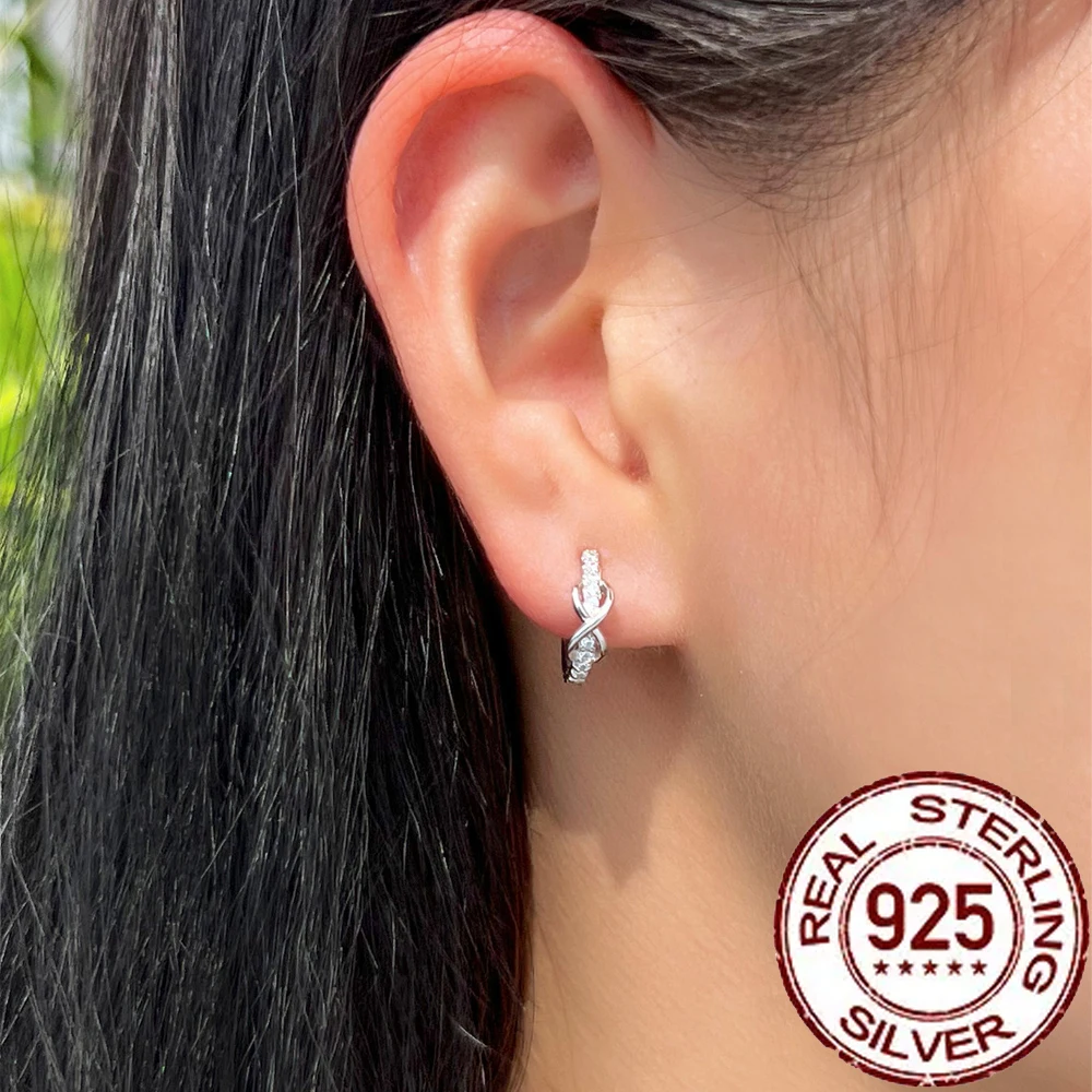 Silver Hoop Earrings 925 Sterling Silver Fine Wedding Jewelry Infinity Love Zirconia Hoop Earrings for Women Ladies Anniversary Gift SE021