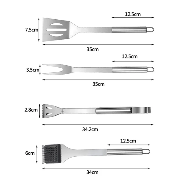 Grill Tools - 4-Piece Heavy Duty BBQ Grill Tools Set