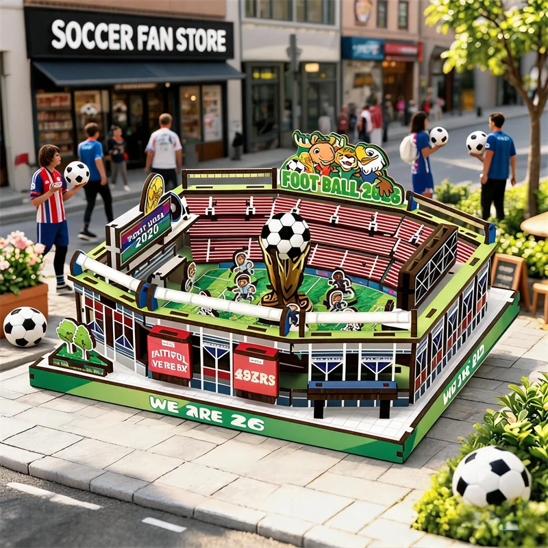 2026년 축구컵 경기장 3D 나무 퍼즐 DIY 조립식 장난감 탈부착 가능한 점수판 팬들을 위한 선물 어린이 성인 데스크탑 장식
