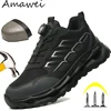 Shock Absorbing Safety Shoes for Men Steel Toe Lightweight Work Boots for Factory & Warehouse Rotary Button Indestructible Shoes