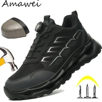 Shock Absorbing Safety Shoes for Men Steel Toe Lightweight Work Boots for Factory & Warehouse Rotary Button Indestructible Shoes