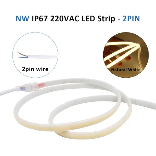 AC220V COB LED Strip Light IP67 Waterproof Flexible Ribbon 2Pin Wire/EU Plug Tape Lamp 3000K/4000K/6000K Outdoor Linear Lighting - Image 8