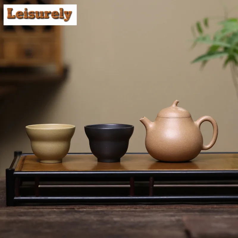 Yixing Purple Clay Teapots Handmade Eggplant Pot Raw Ore Section  Mud Tea Making Kettle With Strainer Zisha Tea Set 1 Pot 2 Cups