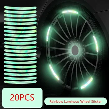 20pcs Car Wheel Hub Reflective Sticker Tire Rim Reflective Strips Luminous for Night Driving Car Bike Motorcycle Wheel Sticker 10