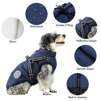 Winter Dog Clothes For Small Large Dogs Warm Fleece Big Dog Jacket Waterproof Pet Coat With Harness Chihuahua Puppy Costume 3