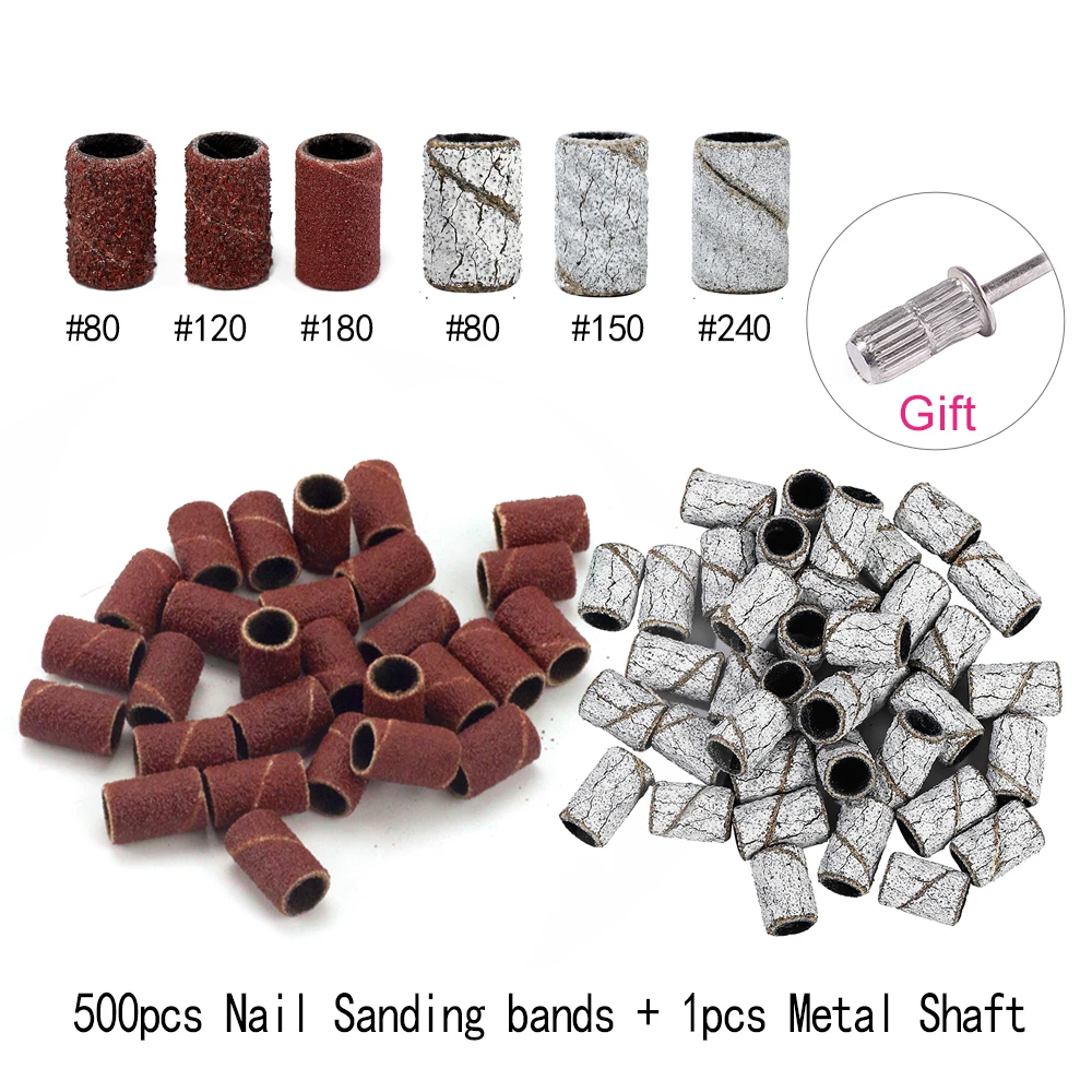 500pcs Nail Sanding Cap Bands 80 150 180 240 Machine Nail Drill