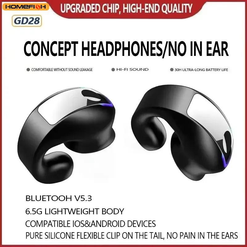BT 이어폰 클립형 모노럴 인이어 모션 스테레오 골전도 Gd28 비즈니스 무선 이어폰 미니 모노럴 Tws