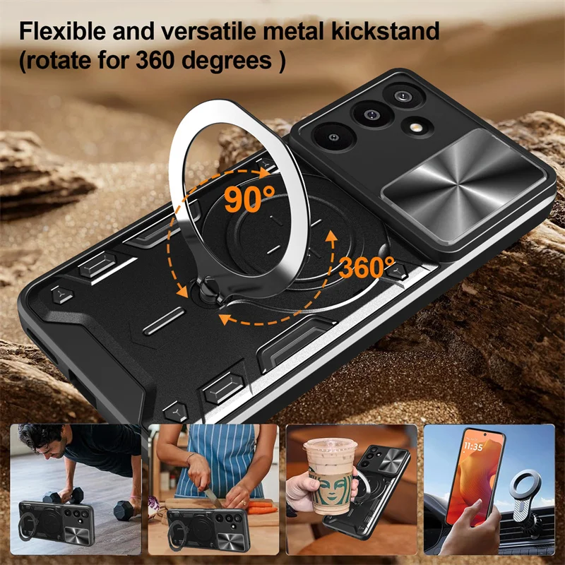 Enhanced Armor Ring Stand Case with Lens Protector Cover