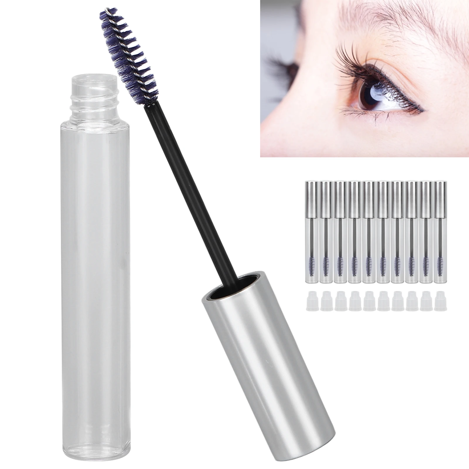 10Pcs Empty Mascara Tube Wand DIY Cosmetics Eyelash Cream Container Refillable Bottle with 10 Rubber Inserts 12ml mascara bottle round 128mm 19 5mm 6ml capacity color mascara tube