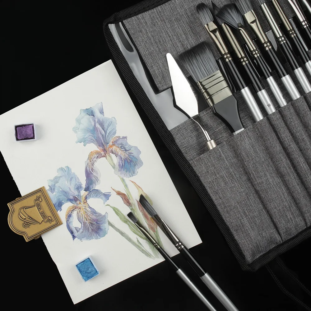 SeamiArt 24pcs Silver Grey Painting Brush Set – Gouache, Watercolor, Oil 5