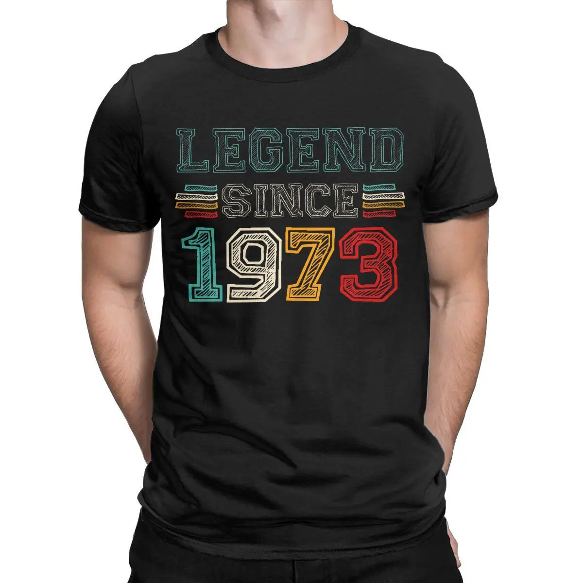 

Legend Since 1973 T Shirts for Men Pure Cotton Novelty T-Shirt Crewneck 50 Years Old Tee Shirt Short Sleeve Clothing 4XL 5XL