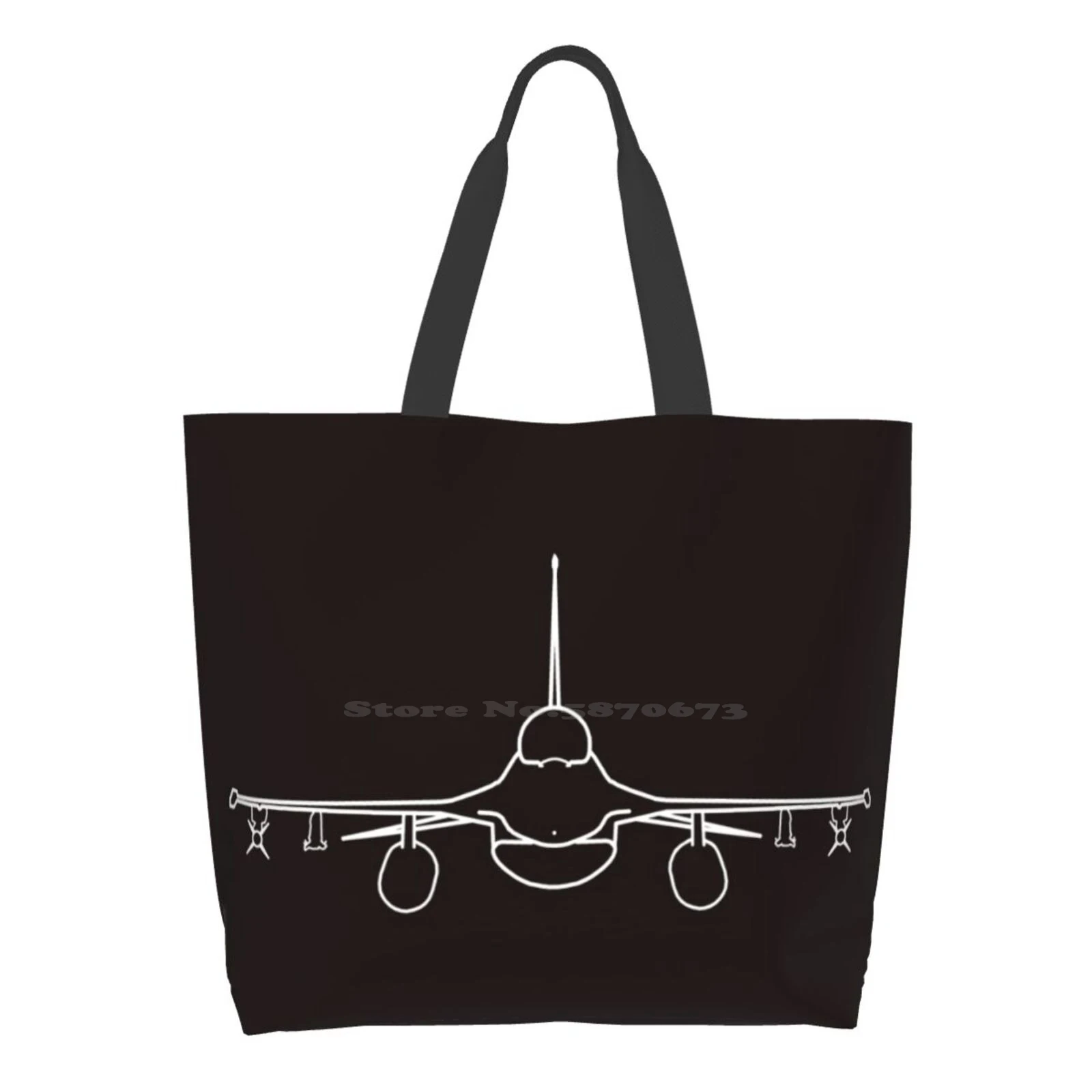 F - 16 Classic Air Outline Graphic White Women Shopping Bag Girl Tote Large Size F16 F 16 Fighter Jet Fixed Wing Viper Classic