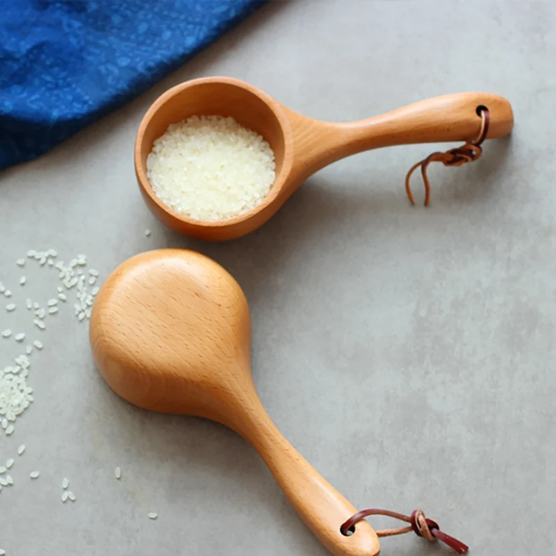 Wood Scoop Japanese-style Short Handle Rice Scoop Kitchen Water Wooden Spoon Bath Sauna Wooden Bucket Spoon