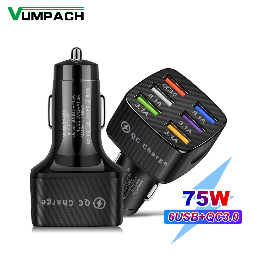 Автомобильное зарядное устройство Vumpach с 6 USB-портами 75 Вт быстрая зарядка 3 0 для