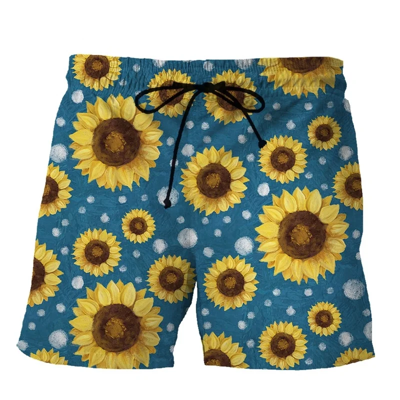 

Art Sunflower 3d Print Beach Shorts For Men Hot Sale Fashion Personality Street Harajuku Cool Short Pants Summer Swim Trunks