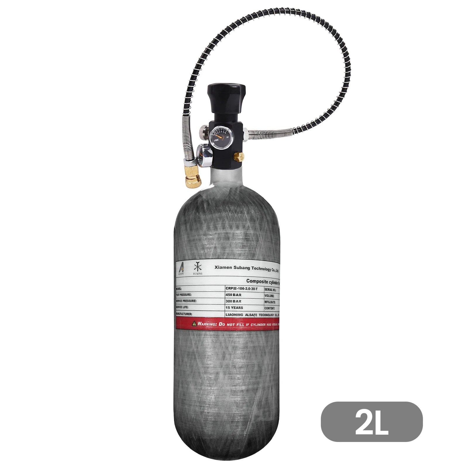 TUXING 300Bar 2L คาร์บอนไฟเบอร์กระบอกวาล์ววัด 4500psi แรงดันสูงเติมสถานีถังดําน้ํา M18 * 1.5 1