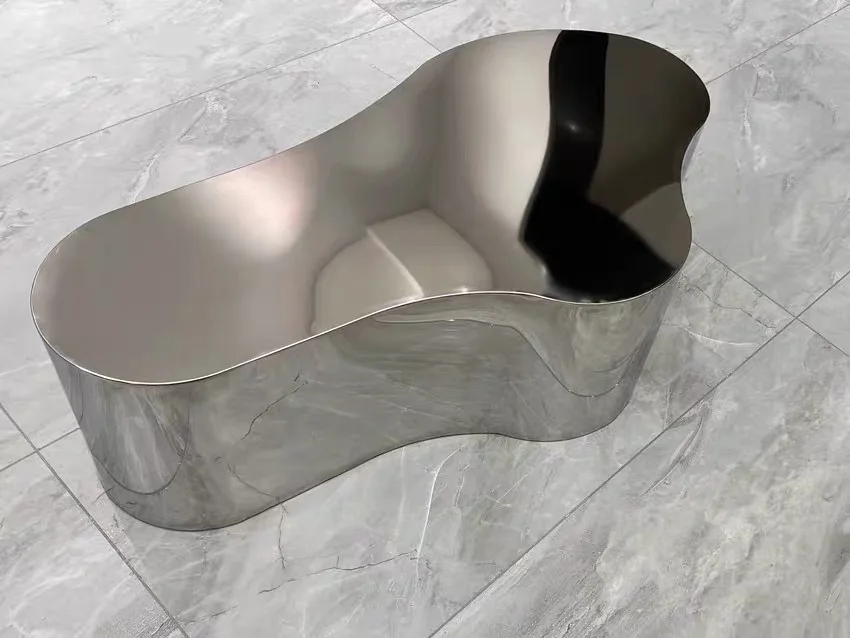 Creative opposite simple modern stainless steel mirror silver light luxury living room tea table tea table irregular