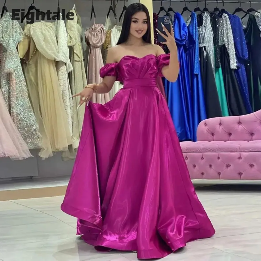 

Eightale Elegant Evening Dress for Prom Sweetheart Short Sleeve A-Line Satin Party Gown for Graduation vestidos de fiesta largos